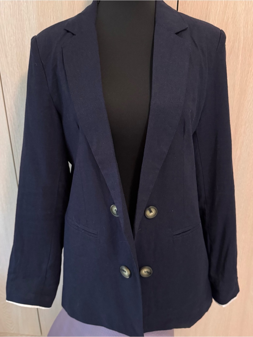 Tahari Navy Double-Breasted Blazer